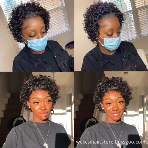 Short Bob Wig Curly Pixie Cut Wig Human Hair Lace Front Deep Wave 180% Density Wigs Pre Plucked With Baby Hair For Black Women